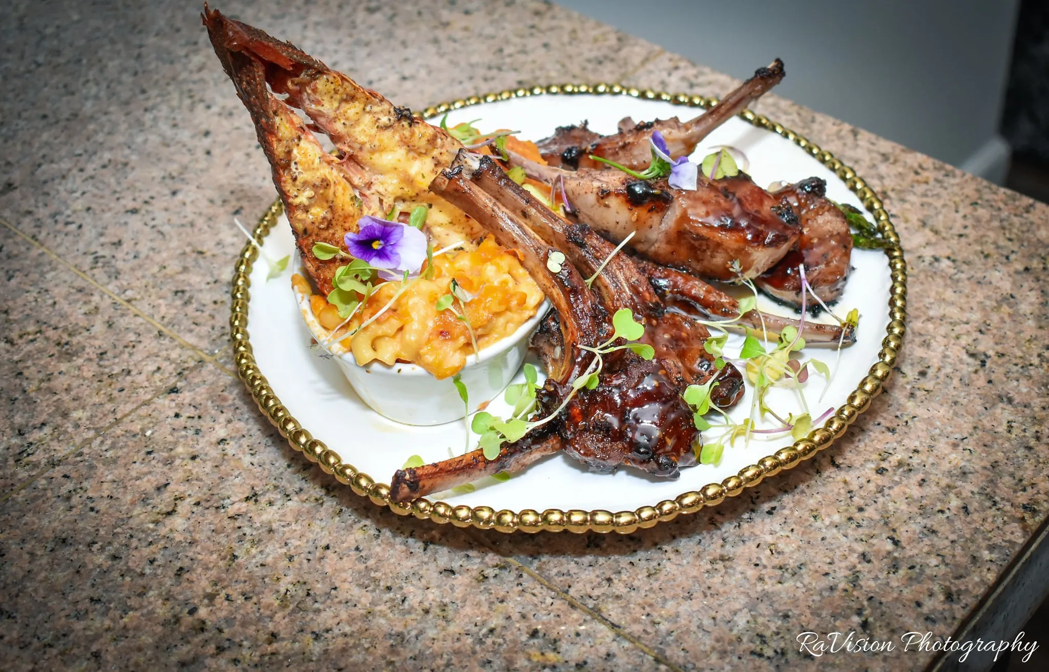 Grilled Lamb Chops and Lobster Mac & Cheese